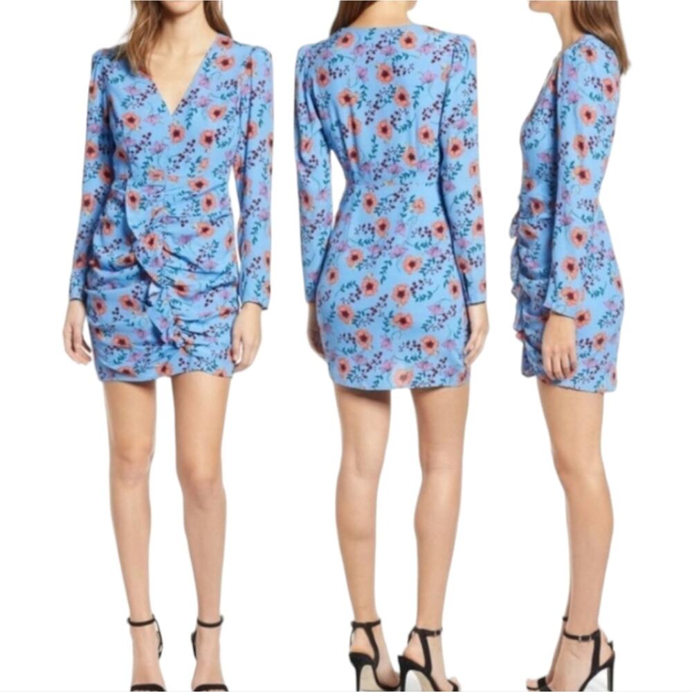 Astr the Label Floral Ruffle Front Long Sleeve Ruched Bodycon Dress Size Xs